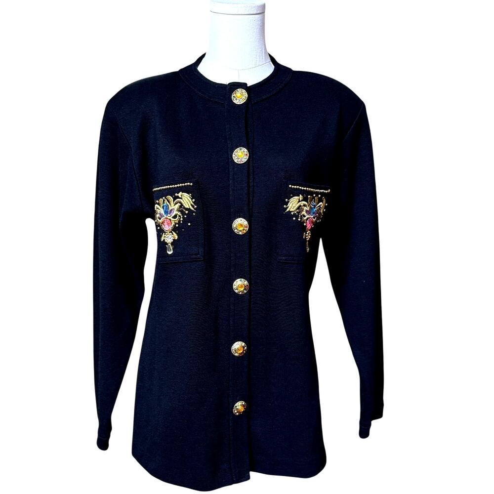 Raoul Vintage Cardigan Size L Embellished Pockets and Gold Buttons Front Closure